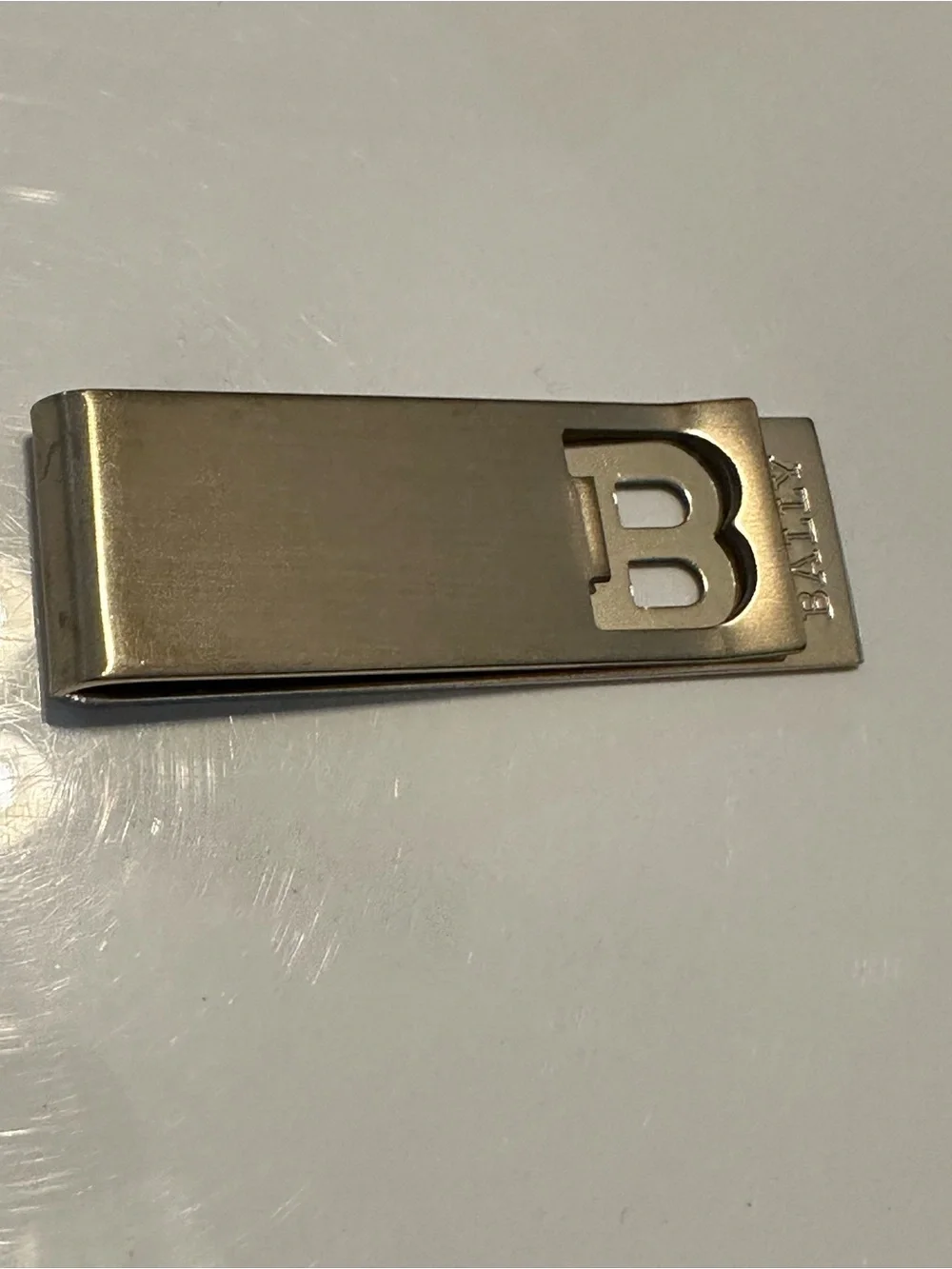 Vintage Bally Made in Italy B Logo Gold Tone Money Clip